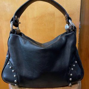 Desmo Genuine Black Leather Shoulder Bag with Studded Detail